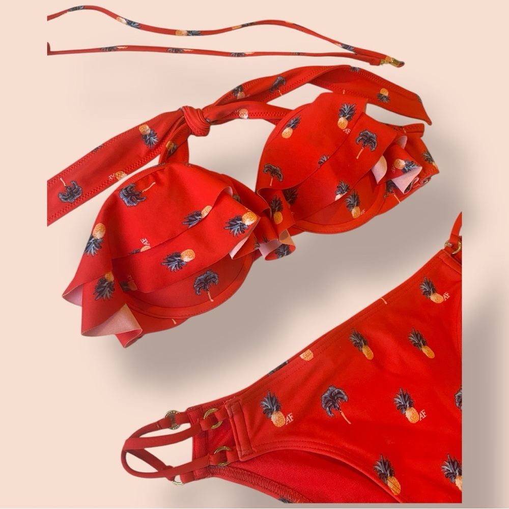 Abercrombie & Fitch Pineapple Ruffle Push-up Multi Way Bikini Set 34A Medium